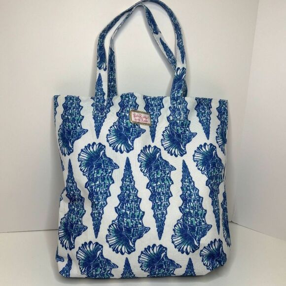 Lilly Pulitzer Seashell Large Tote Shoulder Bag Womens White Blue Desigen - Picture 2 of 10